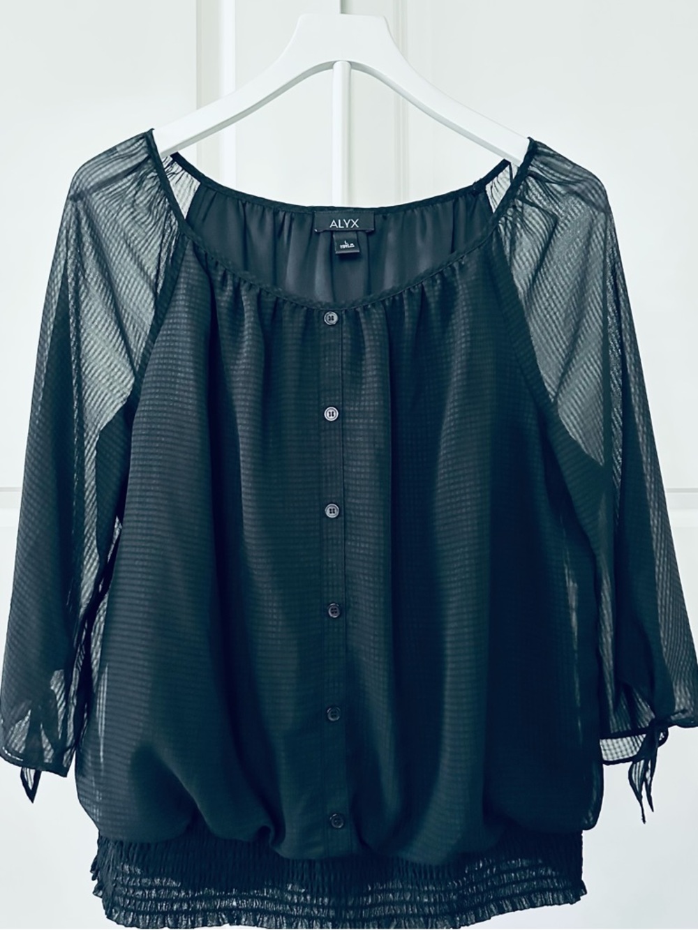 Women’s Alyx 3/4 Sleeves Black Blouse with Sheer Sleeves Size L